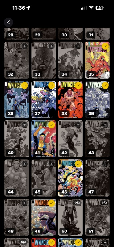 Issue grid with owned issues in color and missing ones dimmed